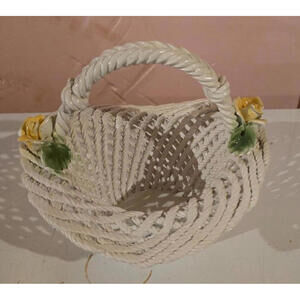 White Metal Basket With Yellow Flowers